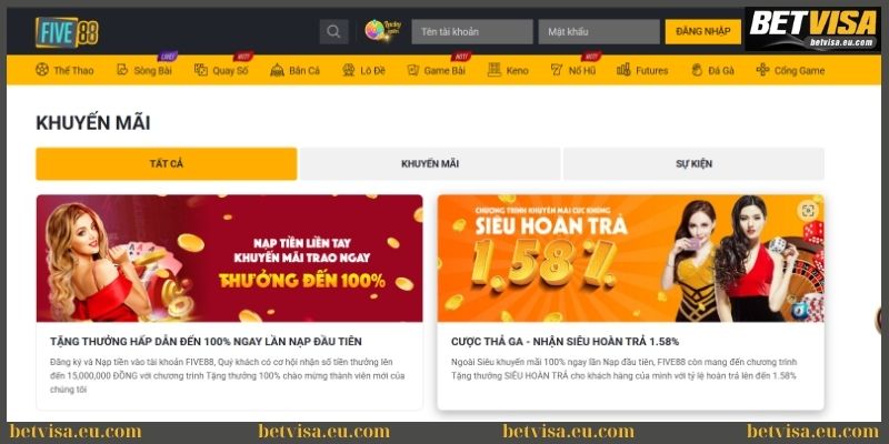 Sự kiện nhận thưởng giá trị khi tham gia game Five88